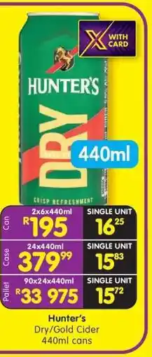 Shoprite Hunter's Dry/Gold Cider 440ml cans offer