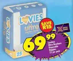 Shoprite LOVIES ULTRA NEWBORN DISPOSABLE NAPPIES 25 per pack offer