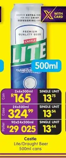 Shoprite Castle Lite/Draught Beer 500ml cans offer