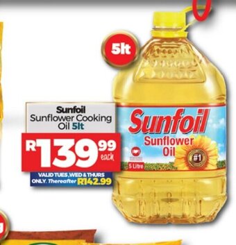 Sunfoil Sunflower Cooking Oil 5lt