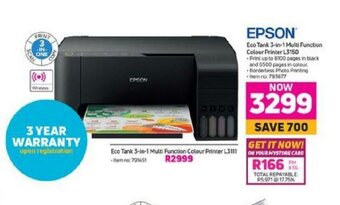 Game Epson - Eco Tank 3-in-1 Multifunction Colour Printer L3150 offer