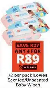 Checkers Lovies Scented/Unscented Baby Wipes offer