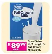 Game Great Value UHT Long Life Full Cream Milk-6 x 1L offer