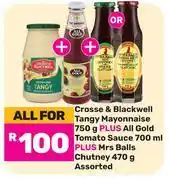 Game Crosse & Blackwell Tangy Mayonnaise 750g+All Gold Tomato Sauce 700ml+Mrs Balls chutney 470g-For All offer