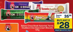 Pick n Pay Hypermarket Bakers Choco Break Assorted, Tennis Doubles or Zoo Zoos Cream Biscuits offer