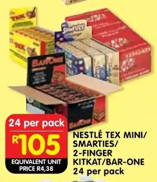 Shoprite Nestle tex mini/ smarties/ 2-finger kitkat/ bar-one offer