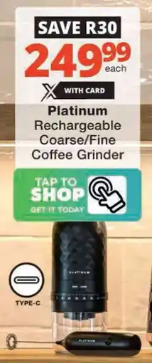 Checkers Hyper Platinum Rechargeable Coarse/ Fine Coffee Grinder offer
