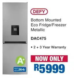 OK Furniture Defy Bottom Mounted Eco Fridge/ Freezer Metallic offer