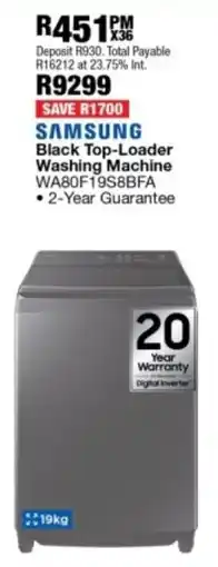 OK Furniture Samsung Black Top-Loader Washing Machine offer