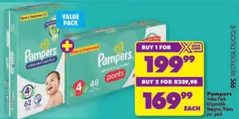 Shoprite Pampers Value Pack Disposable Nappies/ Pants offer
