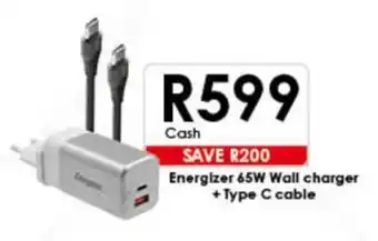 Chatz Connect Energizer 65W Wall charger + Type C cable offer
