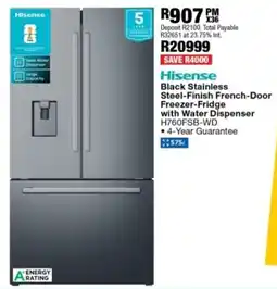 OK Furniture Hisense Black Stainless Steel-Finish French-Door Freezer-Fridge with Water Dispenser offer