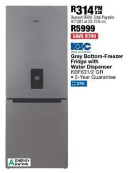 OK Furniture KIC Grey Bottom-Freezer Fridge with Water Dispenser offer