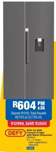 OK Furniture Defy Side-by-Side Freezer-Fridge with Water Dispenser offer