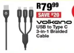 OK Furniture Volkano USB to Type C 3-in-1 Braided Cable offer