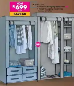 Game MAINSTAYS 4-Drawer Hanging Wardrobe or 4-Shelf Hanging Wardrobe offer