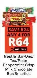 Checkers Nestlé Bar-One/Tex/Rolo/Peppermint Crisp Milk Chocolate Bar/Smarties offer