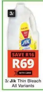 Checkers Jik Thin Bleach 3ℓ offer