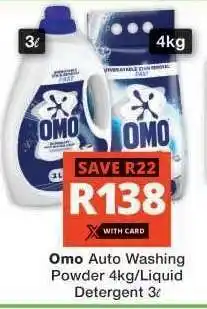 Checkers Omo Auto Washing Powder 4kg/Liquid Detergent 3L offer