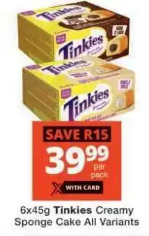 Checkers TINKIES CREAMY SPONGE CAKE offer