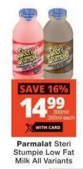 Checkers Parmalat Steri Stumpie Low Fat Milk All Variants offer