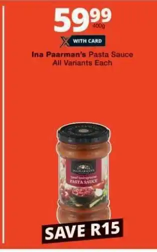 Checkers INA PAARMAN'S Pasta Sauce offer