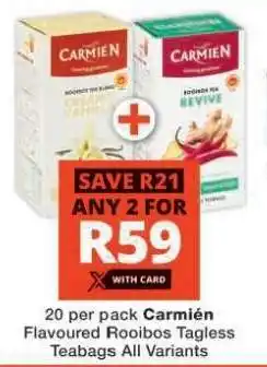 Checkers Carmién Flavoured Rooibos Tagless Teabags offer