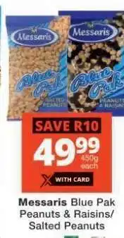 Checkers Messaris Blue Pak Peanuts & Raisins/Salted Peanuts offer