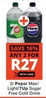 Checkers Pepsi Max/Light/7Up Sugar Free Cold Drink offer