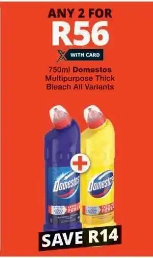 Checkers DOMESTOS MULTIPURPOSE THICK BLEACH offer