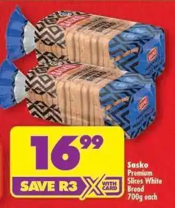 Shoprite Sasko Premium Slices White Bread 700g each offer