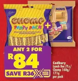 Shoprite Cadbury Lunch Bar P/s/Chomp 168g/171g offer