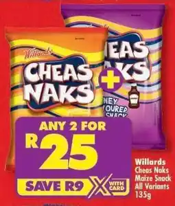 Shoprite Willards Cheas Naks Maize Snack All Variants 135g offer