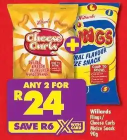 Shoprite WILLARDS FLINGS/CHEESE CURLS MAIZE SNACK 90g offer