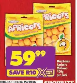 Shoprite Baxtons Apricots Mallows 400g per pack offer