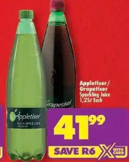 Shoprite Appletiser / Grapetiser Sparkling Juice 1,25ℓ Each offer