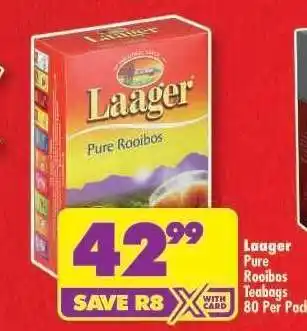 Shoprite LAAGER PURE ROOIBOS TEABAGS 80 per pack offer