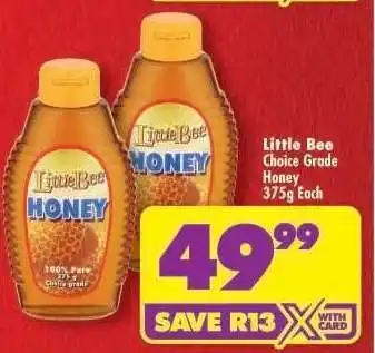 Shoprite LITTLE BEE CHOICE GRADE HONEY 375g offer