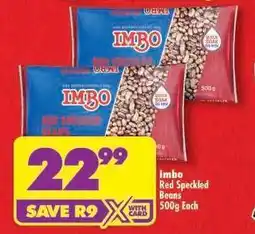 Shoprite Imbo Red Speckled Beans 500g Each offer
