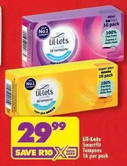 Shoprite Lil-Lets Smartfit Tampons 16 per pack offer