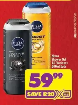 Shoprite Nivea Shower Gel All Variants 500ml Each offer