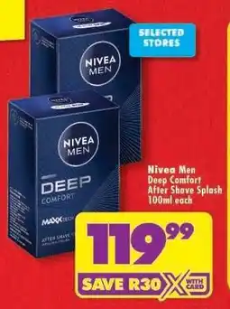 Shoprite Nivea Men Deep Comfort After Shave Splash 100ml each offer