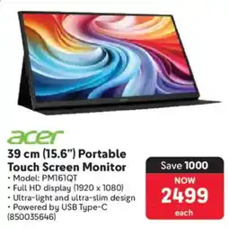 Makro Acer 39 cm 15.6" Portable Touch Screen Monitor offer