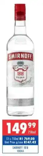 Ultra Liquors Smirnoff 1818 vodka offer