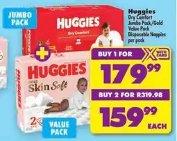 Shoprite Huggies Dry Comfort Jumbo Pack/ Gold Value Pack Disposable Nappies offer