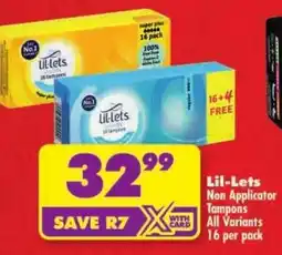 Shoprite Lil-Lets Non Applicator Tampons All Variants offer