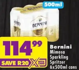 Shoprite Bernini Mimosa Sparkling Spritzer cans offer