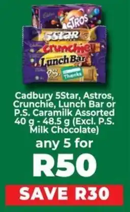 Food Lover's Market Cadbury 5Star, Astros, Crunchie, Lunch Bar or P.S. Caramilk Assorted offer