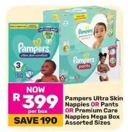 Game Pampers Ultra Skin Nappies OR Pants OR Premium Care Nappies Mega Box offer