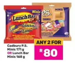 Game Cadbury P.S. Minis 171 g OR Lunch Bar Minis 168 g offer